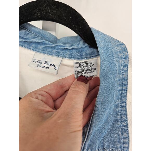 Bobbie Brooks Women's Denim Collar Embroidered Short Sleeve Top Size 14W/16W - Picture 5 of 6